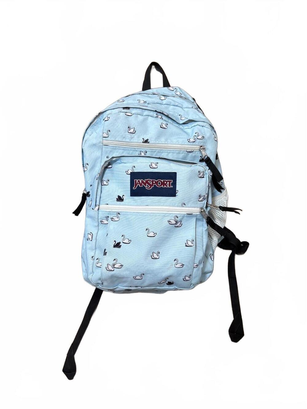 JanSport Big Student Backpack Light Blue Swan Print School Book Bag Multi Pocket